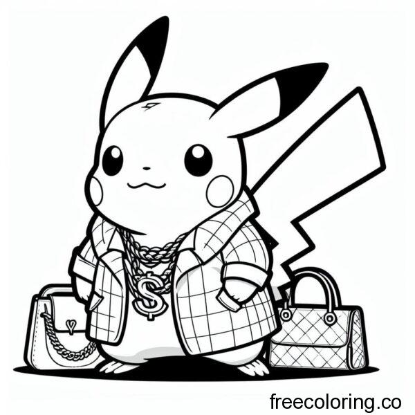 pikachu with a gold necklace and suit