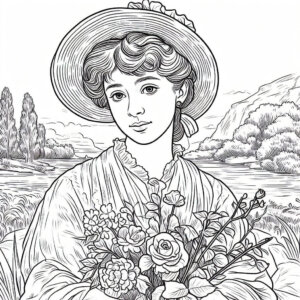 portrait of a women with flowers and hat