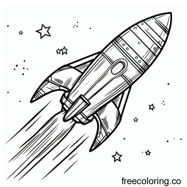 rocket flying with stars