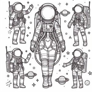 several astronaut suits