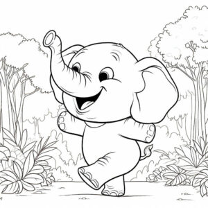 smiling elefant walking in a forest