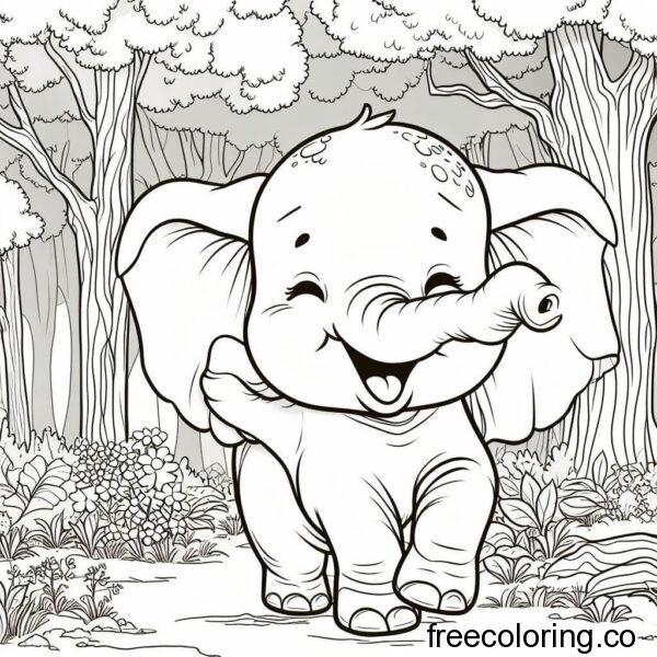 smiling elefant walking near trees