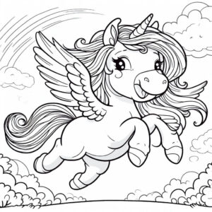unicorn jumping over clouds