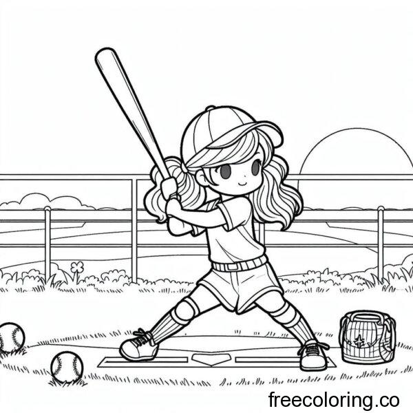 girl playing baseball free coloring page (2)