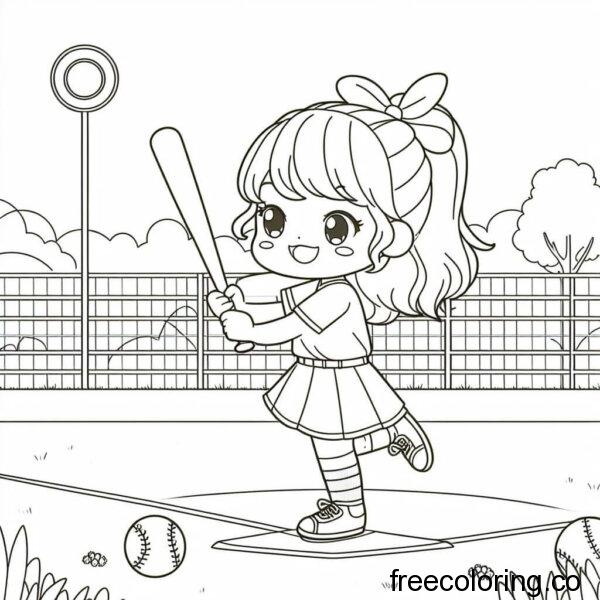 girl playing baseball free coloring page (3)