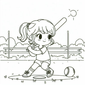 girl playing baseball free coloring page (4)